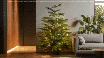 Uma Tuia Holandesa iluminada e cheia de vida transformando a sala em uma decoração natalina