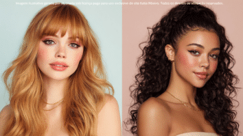 A imagem mostra duas mulheres em close com maquiagem inspirada no retrô e no old Hollywood, estética adotada por Sabrina Carpenter em seu mais novo projeto Man’s Best Friend