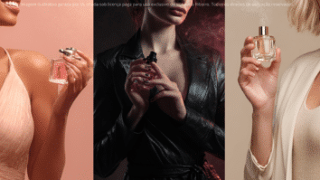 Três mulheres com estilos diferentes borrifando perfumes, iustrando como o perfume se conecta à personalidade e ao estilo de cada mulher