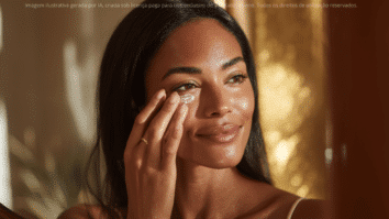 Mulher com creme para os olhos aplicado sob a pele abaixo dos olhos