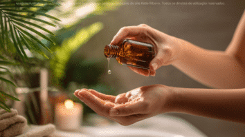 Mulher derramando óleo na mão