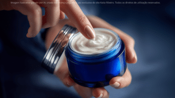 Mãos feminina segurando um pote de creme nas mãos