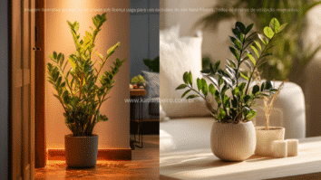 Zamioculcas complementando a decoração de dois ambientes distintos