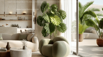 Monstera Deliciosa (Costela-de-adão) em destaque na decoração de uma sala