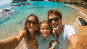 Família em uma praia em Fernando de Noronha