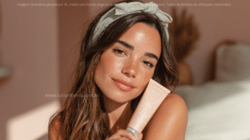 Mulher com creme de limpeza facial nas mãos, o primeiro passo para uma pele mais bonita