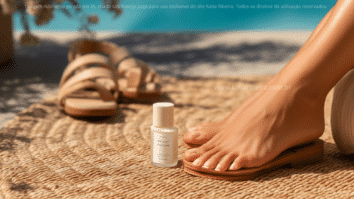 Esmalte em tom branco leitoso à frente de pés femininos