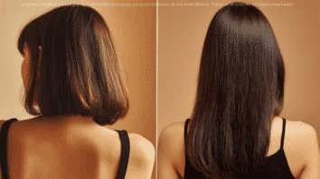 A imagem ilustra a evolução do cabelo: de um corte curto para fios mais longos