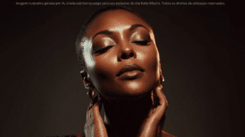 A imagem mostra uma mulher exibindo uma pele com aspecto jovem, textura regular, viço e um brilho saudável da pele