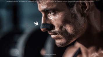 Homem treinando na academia com um dilatador nasal