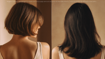 A imagem ilustra a evolução do cabelo: de um corte curto para fios mais longos