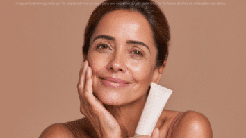 Mulher com creme antissinais aplicado sobre a pele do rosto