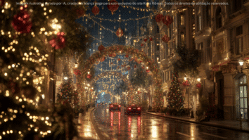 Imagem fictícia e ilustrativa que representa uma cidade iluminada para o Natal, simbolizando o clima mágico e acolhedor vivido em alguns destinos brasileiros durante as festas de fim de ano.