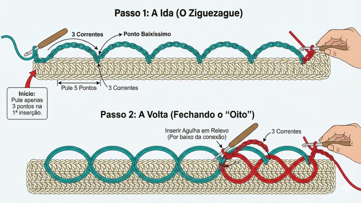 Passo a passo para ponto elegante de crochê