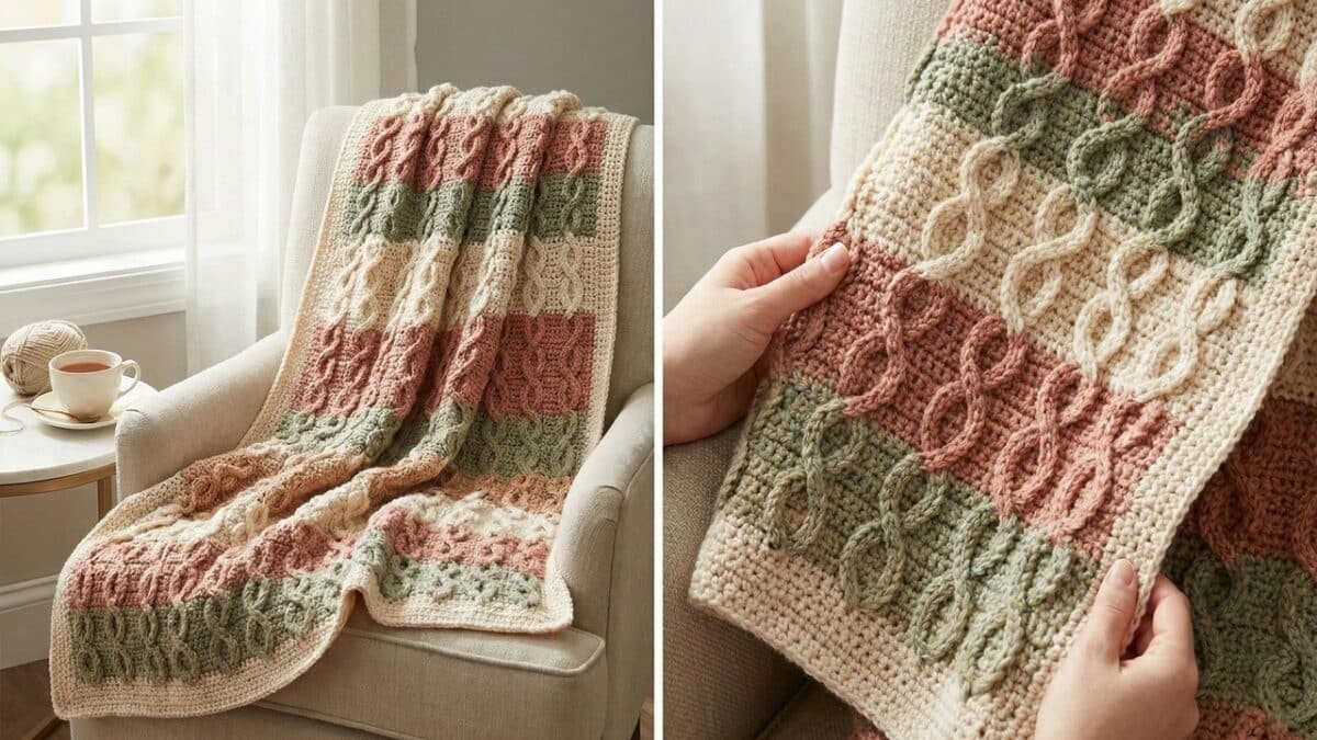 Manta de crochê com alto relevo