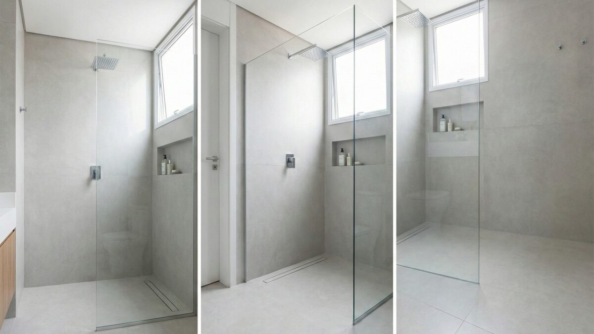 Modelo claro de conceito de banheiro walk in