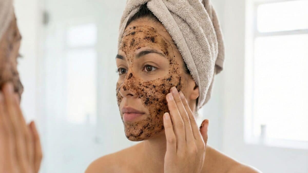 Mulher fazendo esfoliação caseira com ingredientes naturais