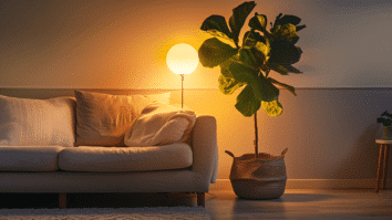 Ficus lyrata em um vaso complementando a decoração de uma sala