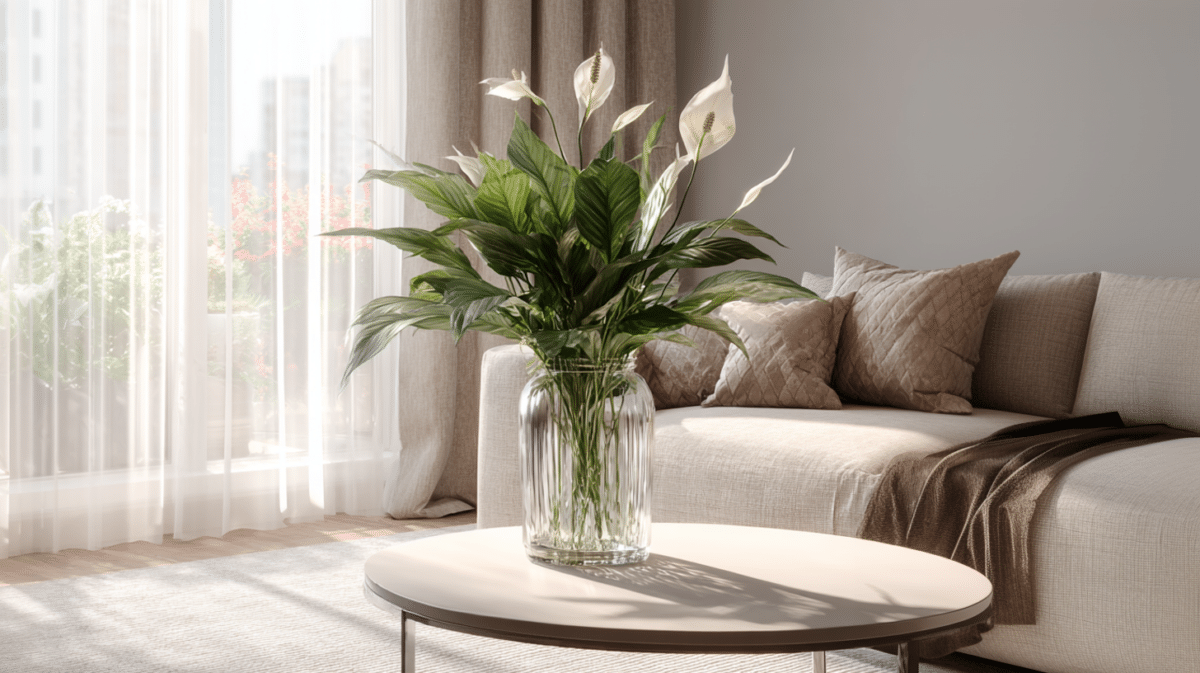 Imagem do Lírio-da-paz posicionado em local e condições ideais para um florescimento mais robusto