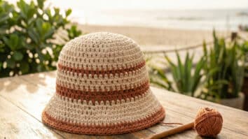 Bucket hat feito artesanalmente em crochê para usar na praia ou na rua