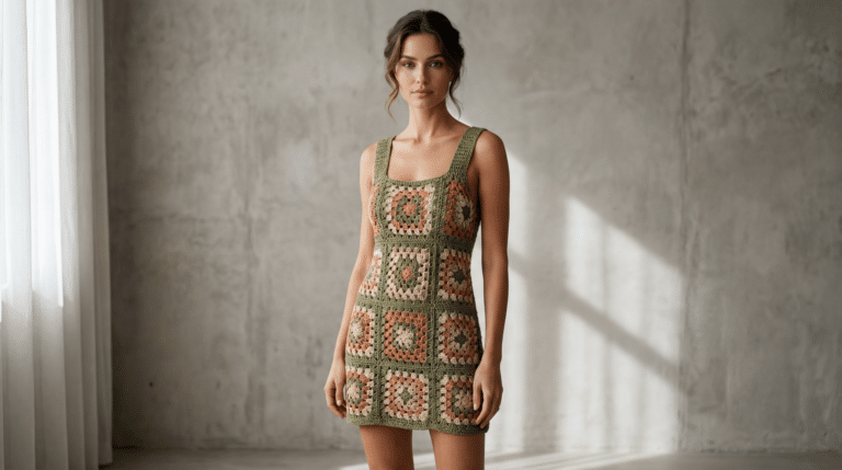 3 modelos de vestidos de crochê com quadrados para usar com elegância em 2026