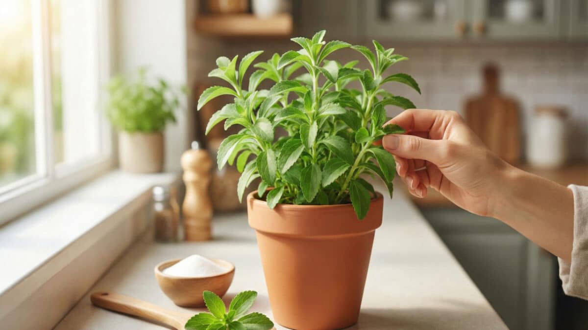 Estévia cultivada dentro de casa
