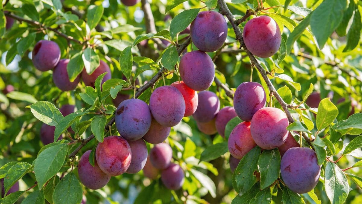 Frutos em árvore de ameixas