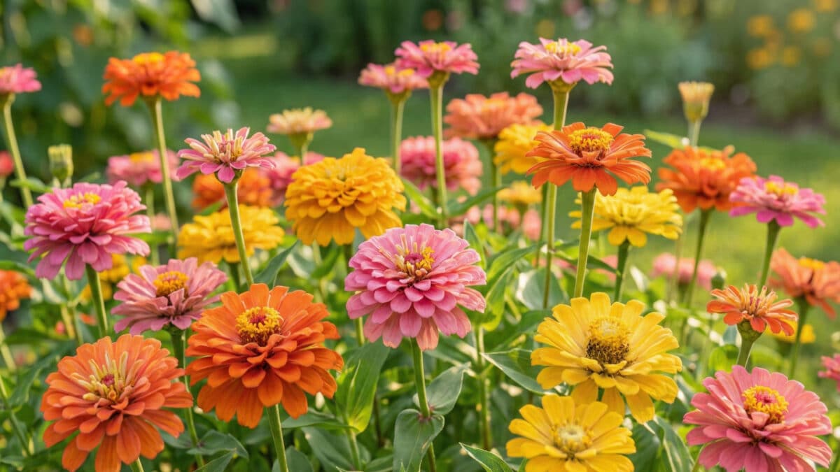 Flores coloridas da Zínia em jardim