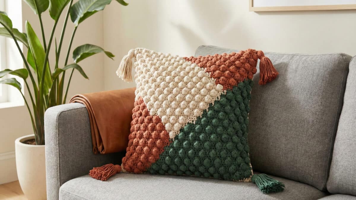 Almofada de crochê feita a mão