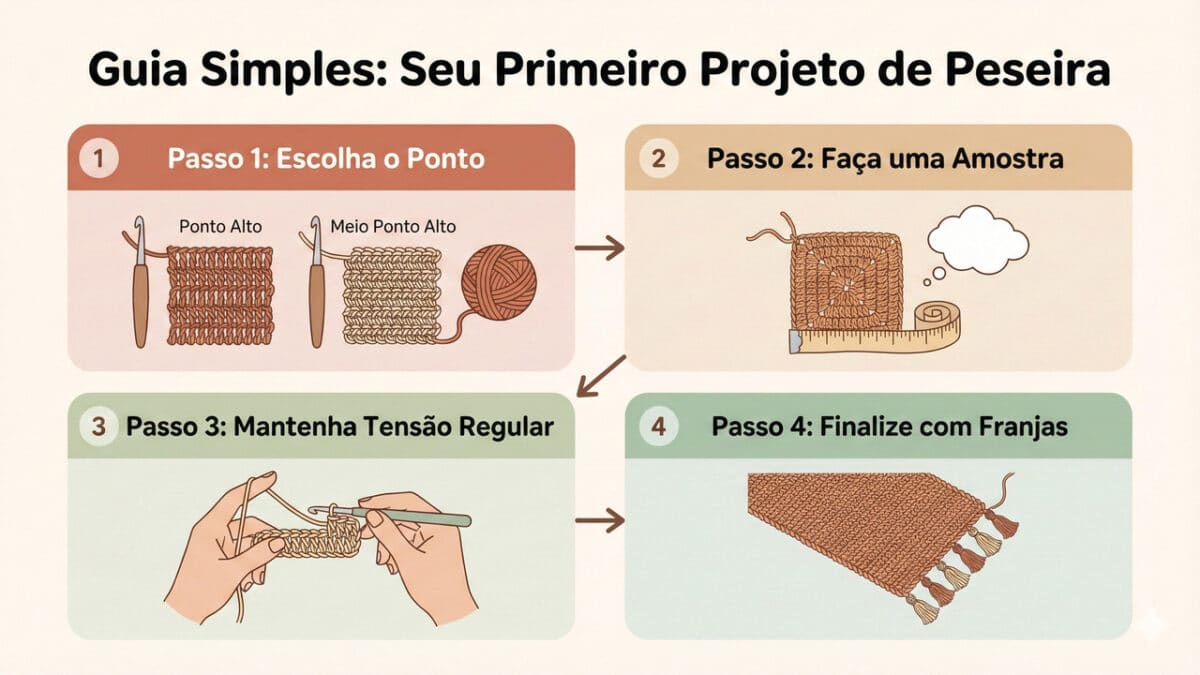 Passo a passo para iniciantes em peseiras de crochê