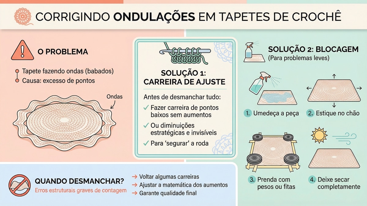 Infográfico com soluções práticas para corrigir ondulações e blocagem artesanal