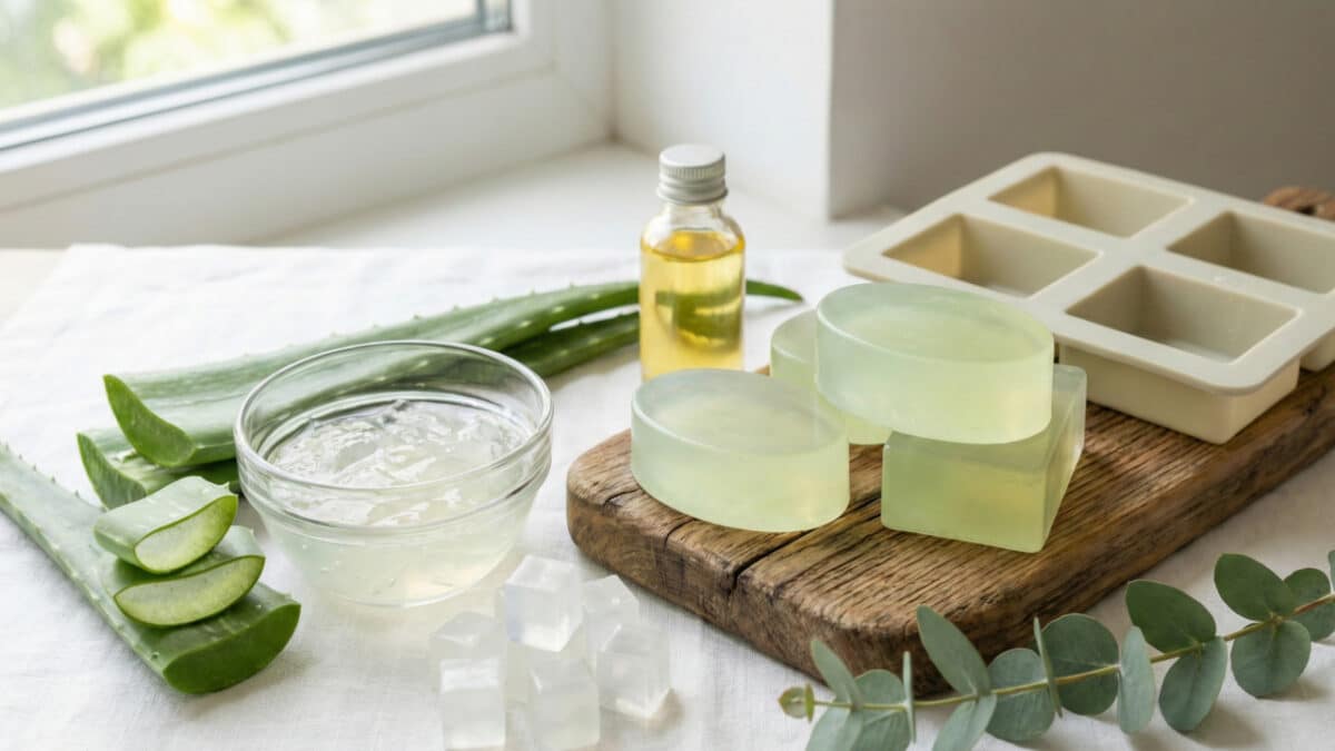 Ingredientes para preparo de sabonete caseiro de babosa para pele seca