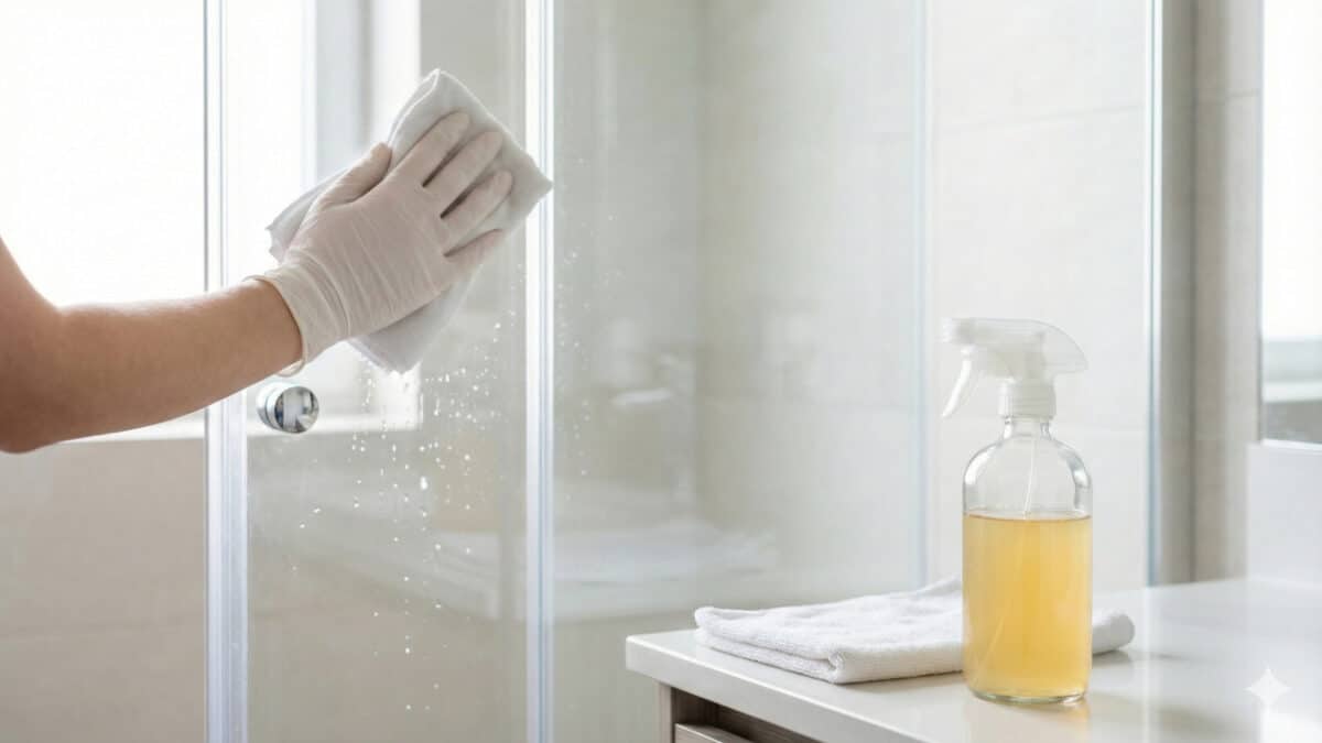 Limpando o box do banheiro com misturinha barata que deixa o vidro invisível