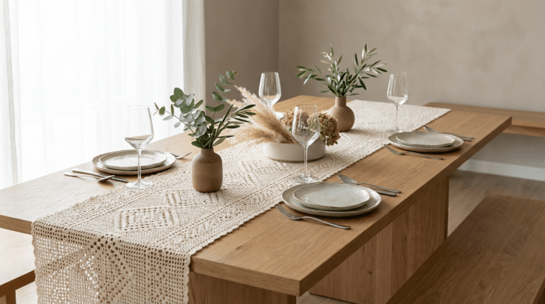 Caminhos de mesa em crochê: 13 estilos que transformam a decoração da sala de jantar
