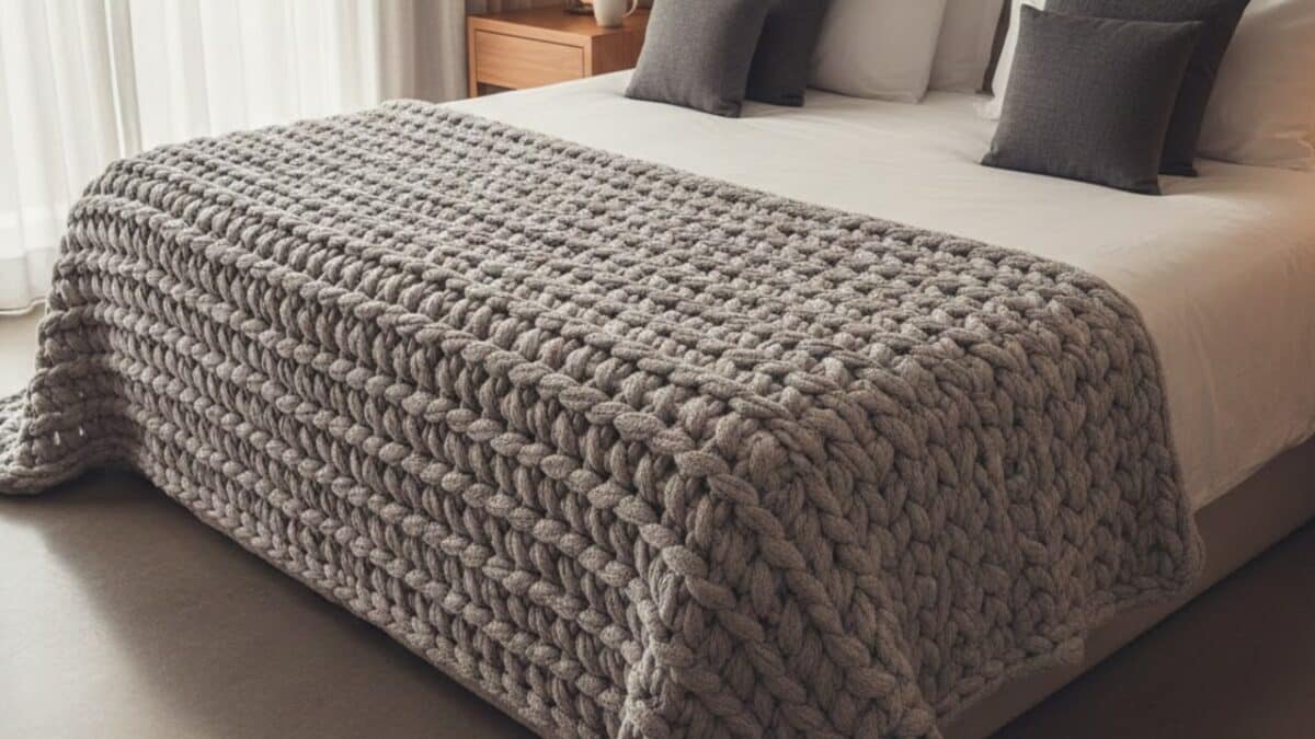 Peseira de cama em crochê para deixar a decoração do quarto com cara de hotel
