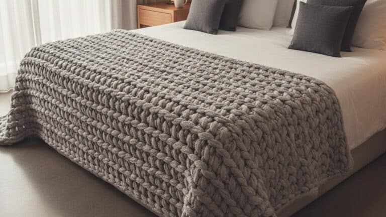 Peseira de cama em crochê para deixar a decoração do quarto com cara de hotel