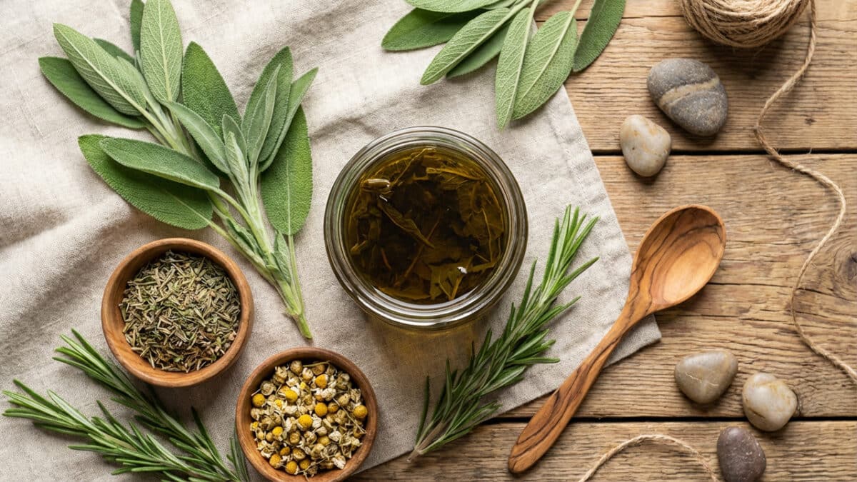 Sálvia e alecrim para cabelos castanhos