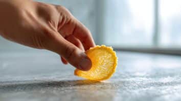 Pessoa utilizando casca de laranja na limpeza