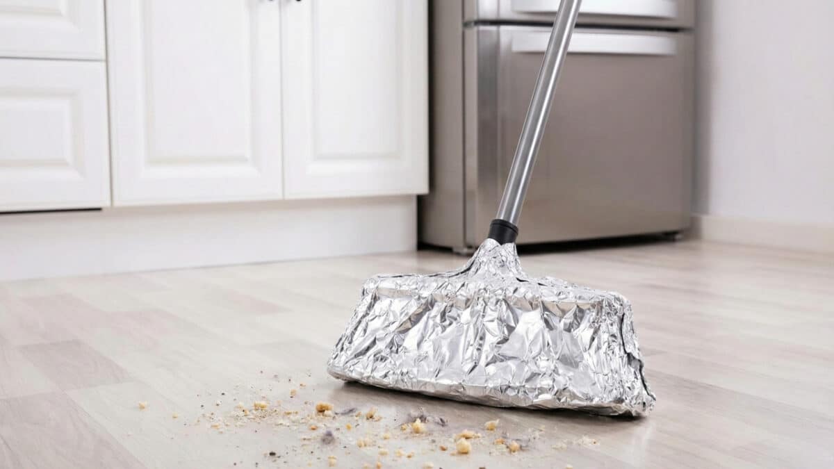 Vassoura com papel alumínio envolto