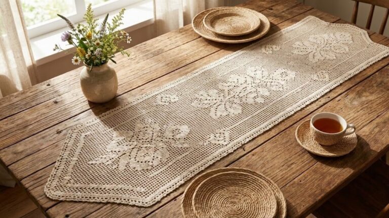 Caminho de mesa em crochê filé e o toque de elegância artesanal que valoriza a sua casa