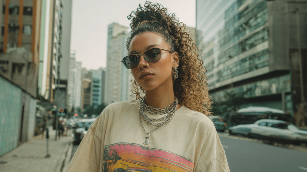 Mulher com cabelos cacheados