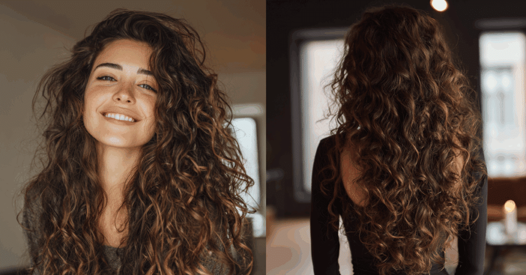 Mulher com cabelos cacheados
