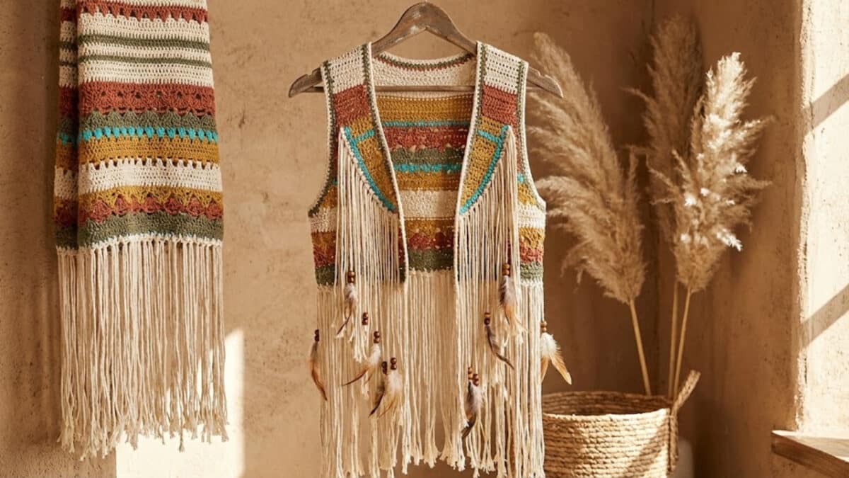 Ideias de looks boho em crochê colorido para o verão 2026