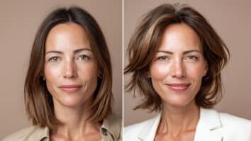Antes e depois de corte de cabelo rejuvenescedor