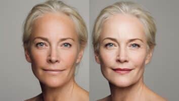 Antes e depois da maquiagem com efeito rejuvenescedor
