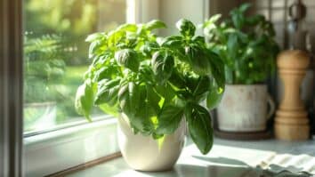 Pé de manjericão plantado em vaso, uma das 5 plantas que conseguem repelir moscas e pernilongos do ambiente