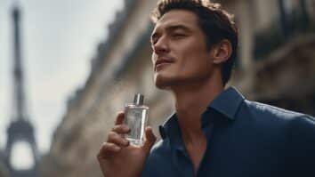 Homem com frasco de perfume