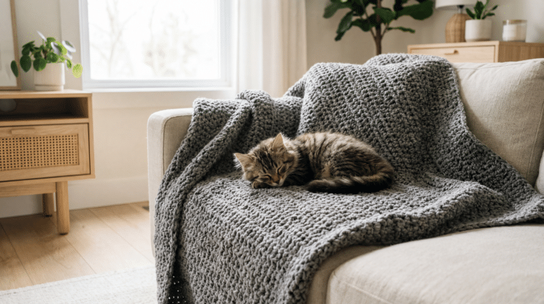 Manta de crochê para quem tem gatos: fios que não puxam nem desfiam