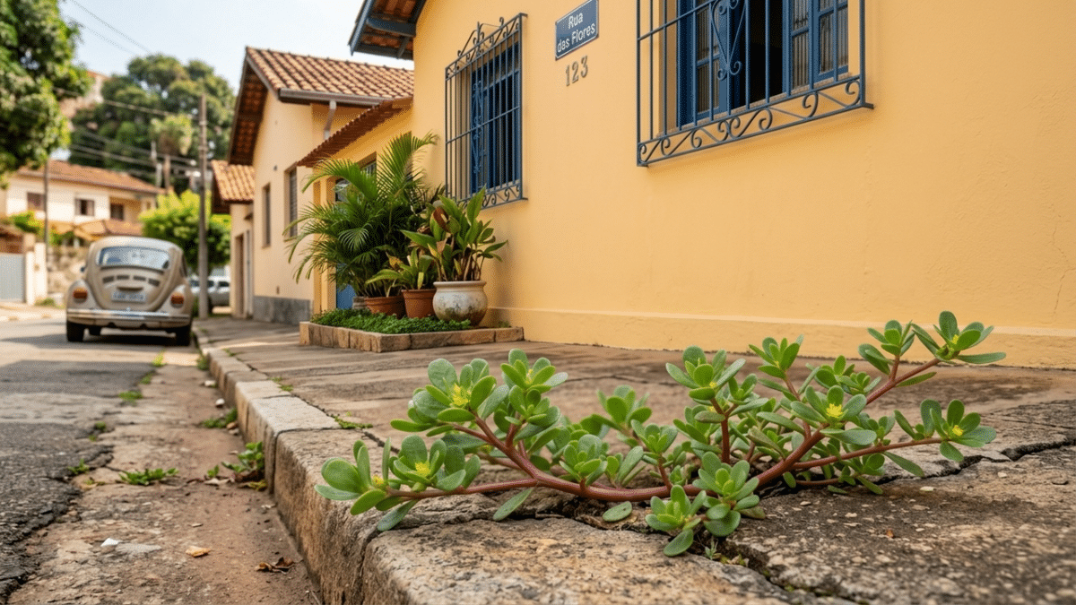 planta nascendo na calçada