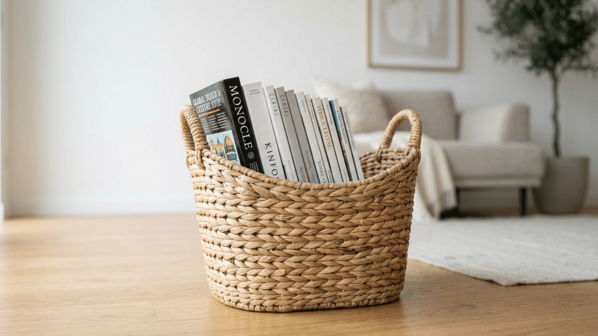 cesto de vime com livros